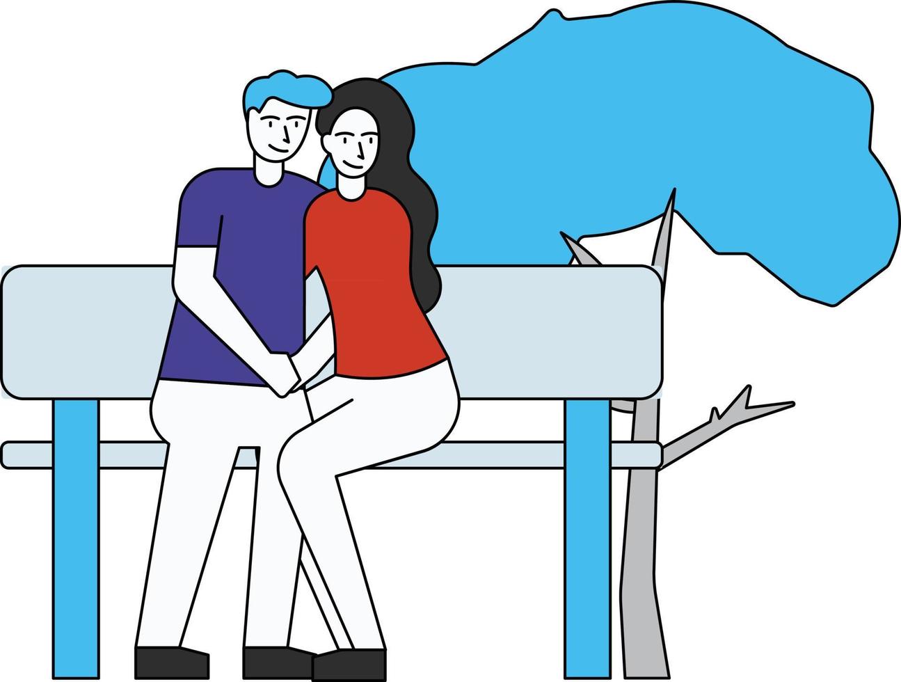 The couple is sitting on a bench. vector