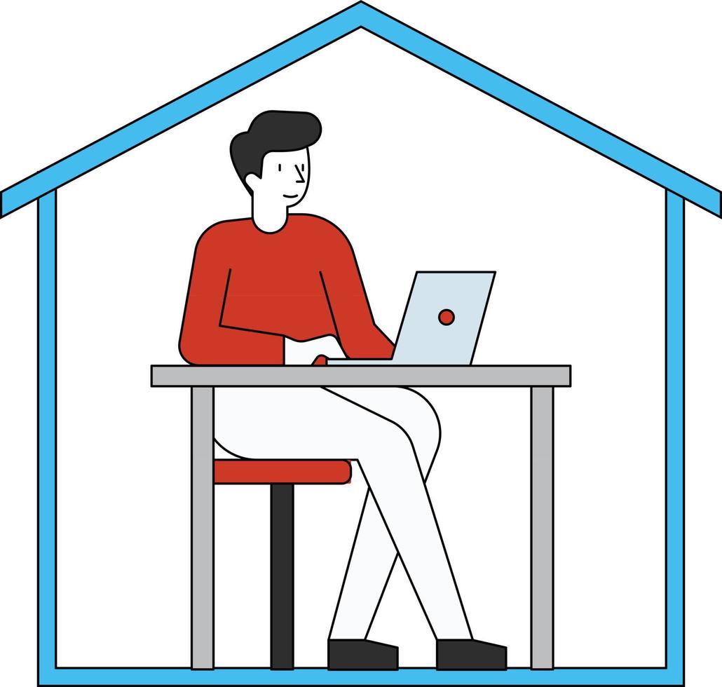 The boy is working from home. vector