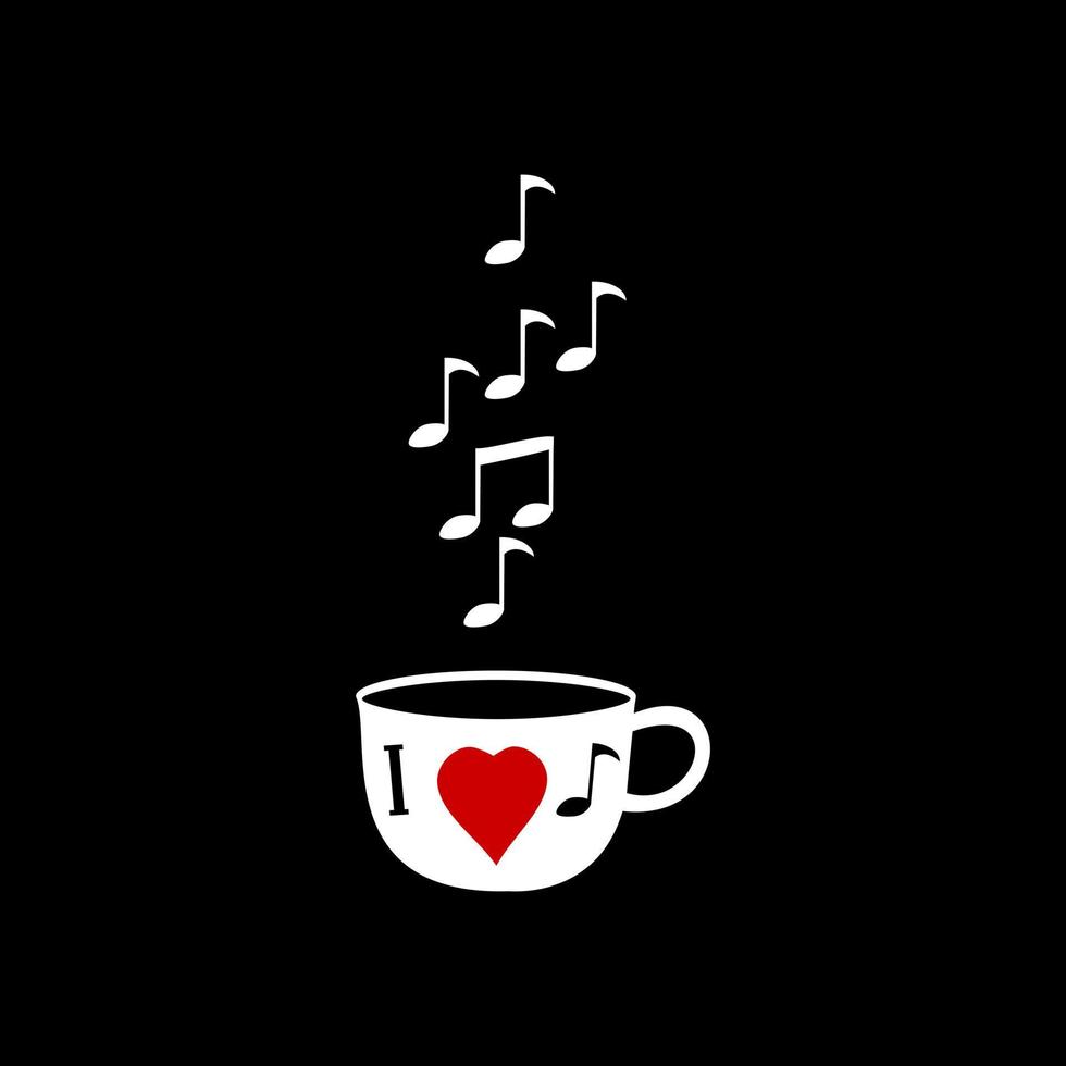 taza de café con música y notas musicales al vapor. vector