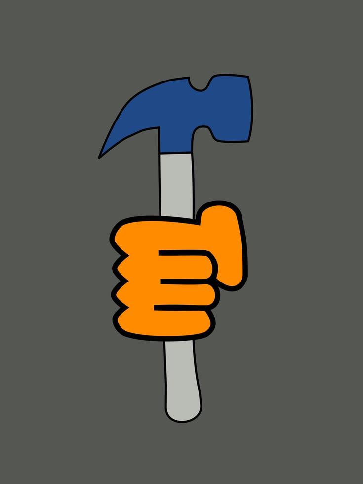 Worker hand with hammer symbol.  vector illustration.