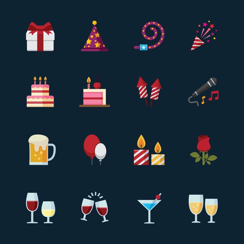 Party and Celebration Icons with Black Background vector