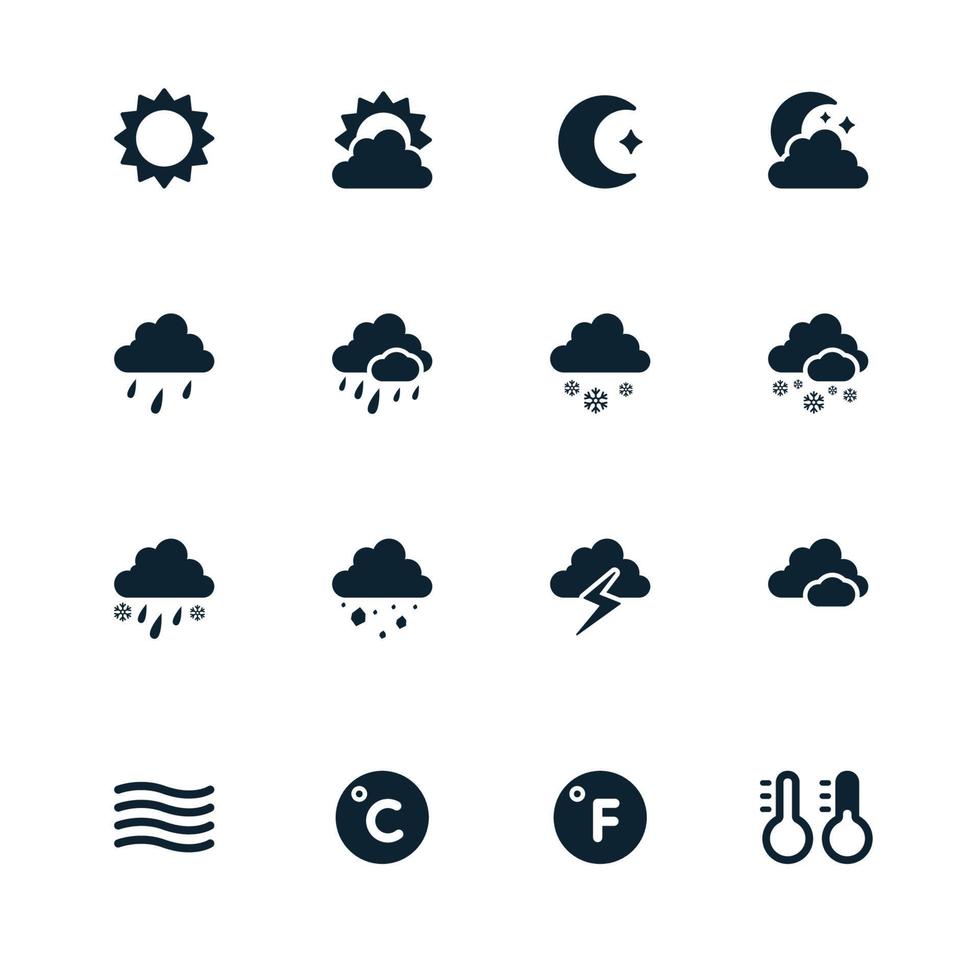 iconos meteorológicos, termómetros y previsiones vector