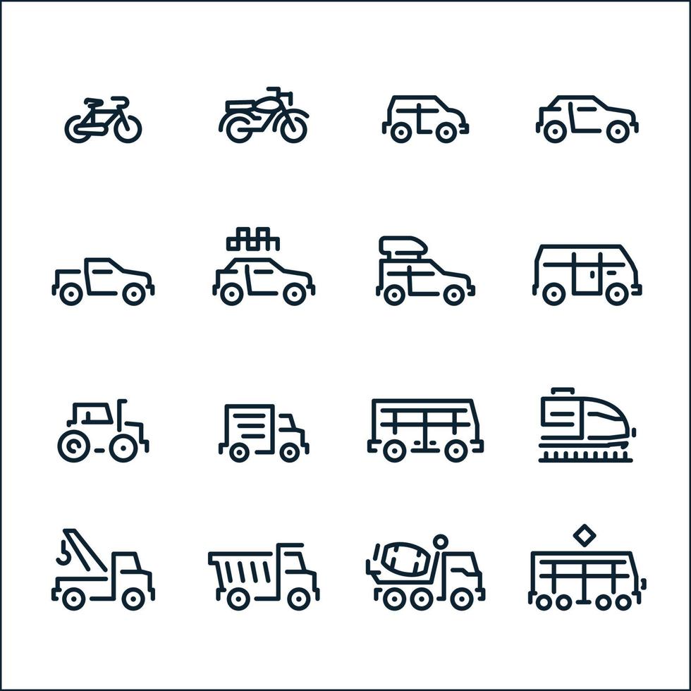 iconos de transporte y vehículos con fondo blanco vector