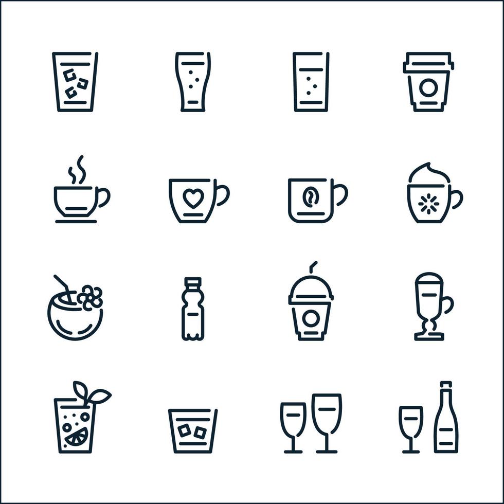 iconos de bebidas e iconos de bebidas con fondo blanco vector