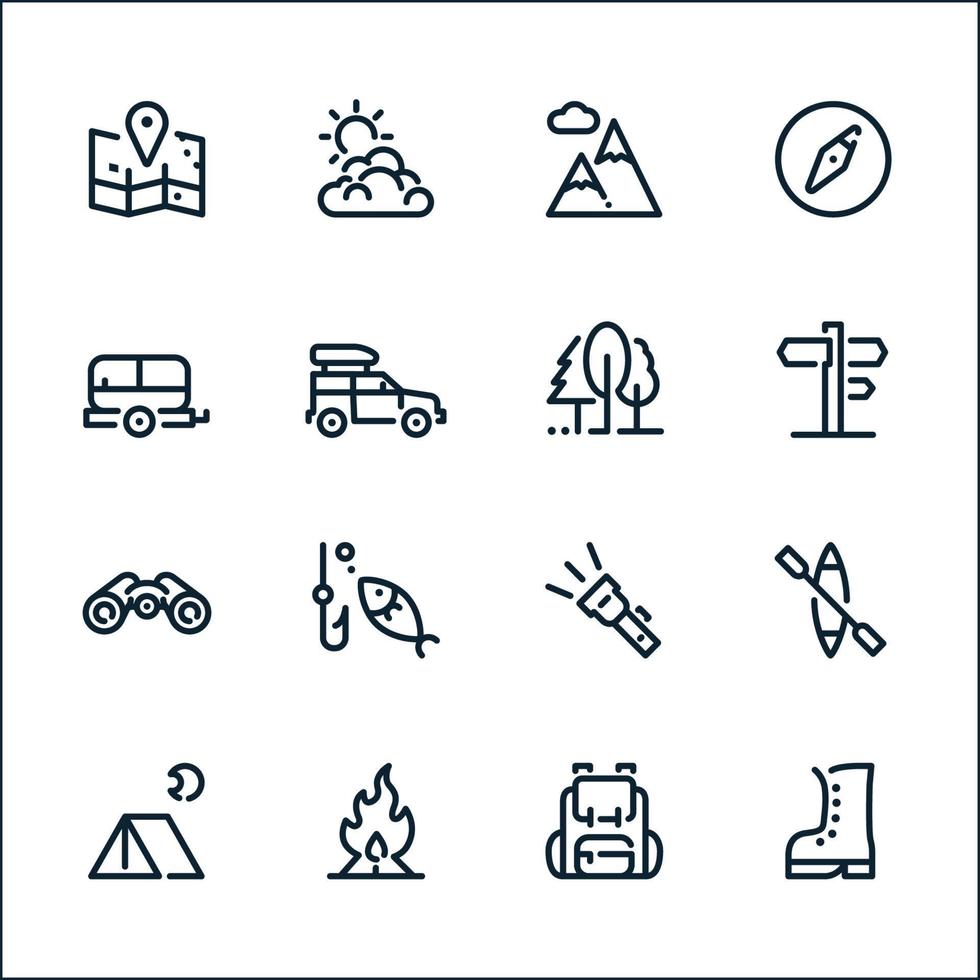 iconos de camping con fondo blanco vector