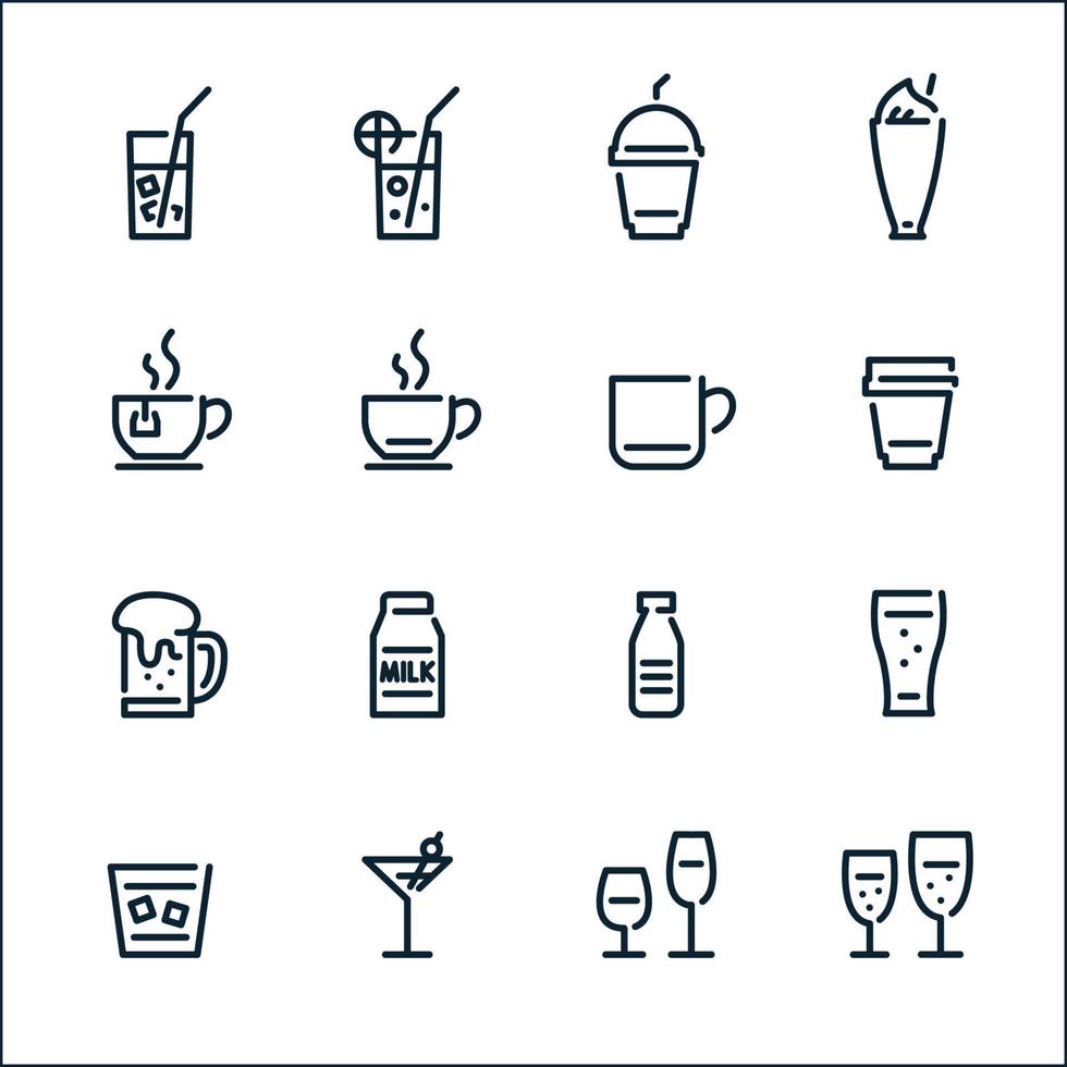 iconos de bebidas y bebidas con fondo blanco vector