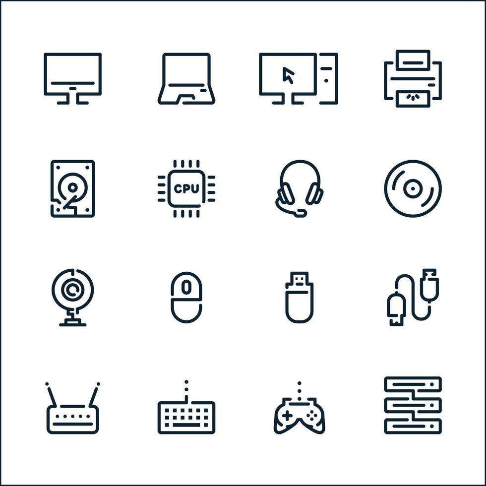 iconos de accesorios de computadora y computadora con fondo blanco vector