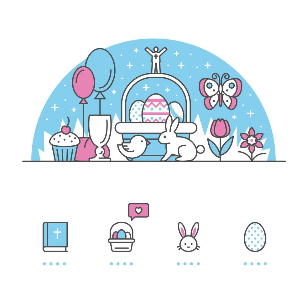 banner de pascua e iconos con fondo blanco vector