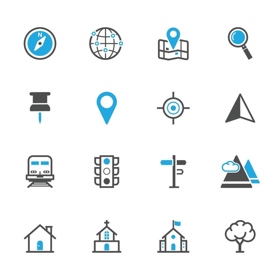 iconos de mapa e iconos de ubicación con fondo blanco vector