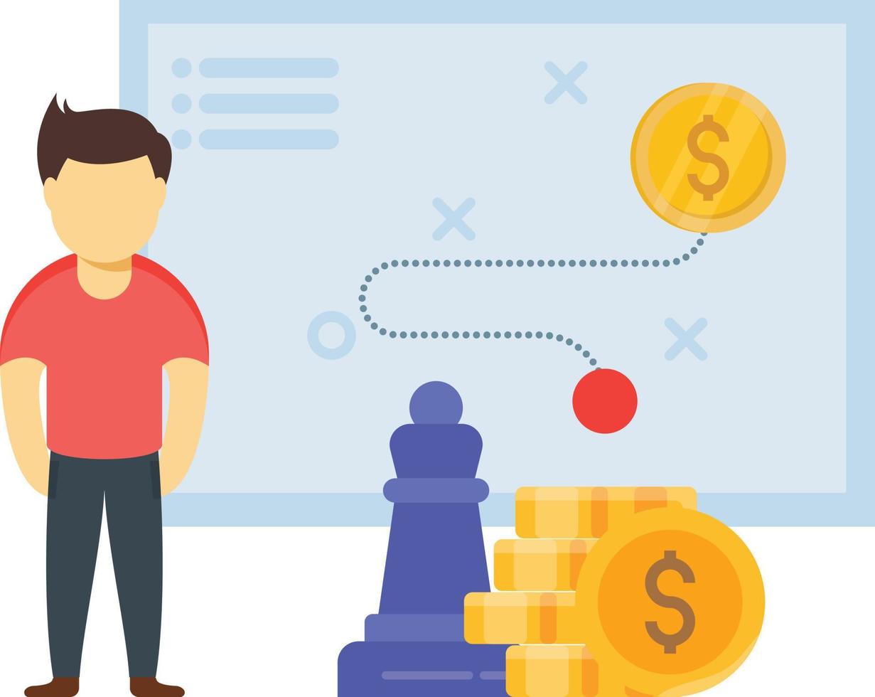 The boy is standing near dollar strategy. vector