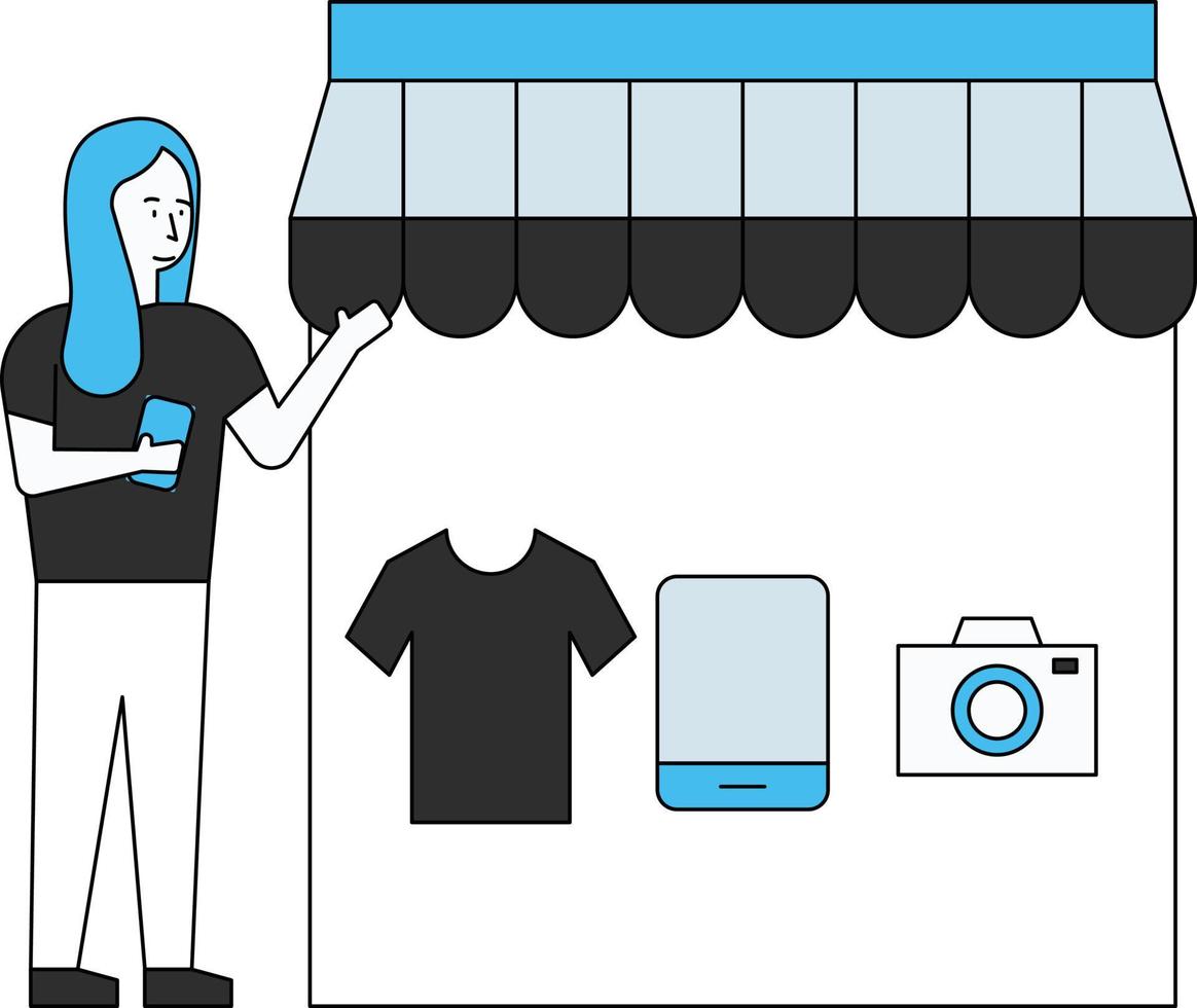 The girl is shopping at the store. vector