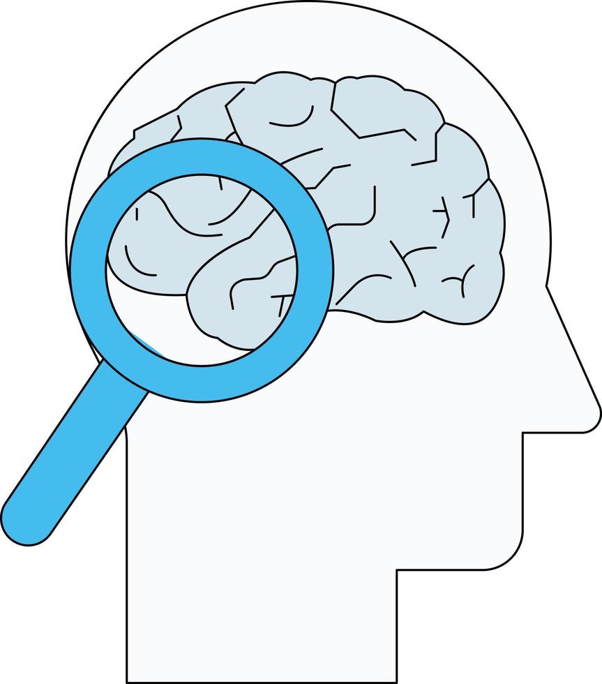 The brain is explored by a magnifier. vector