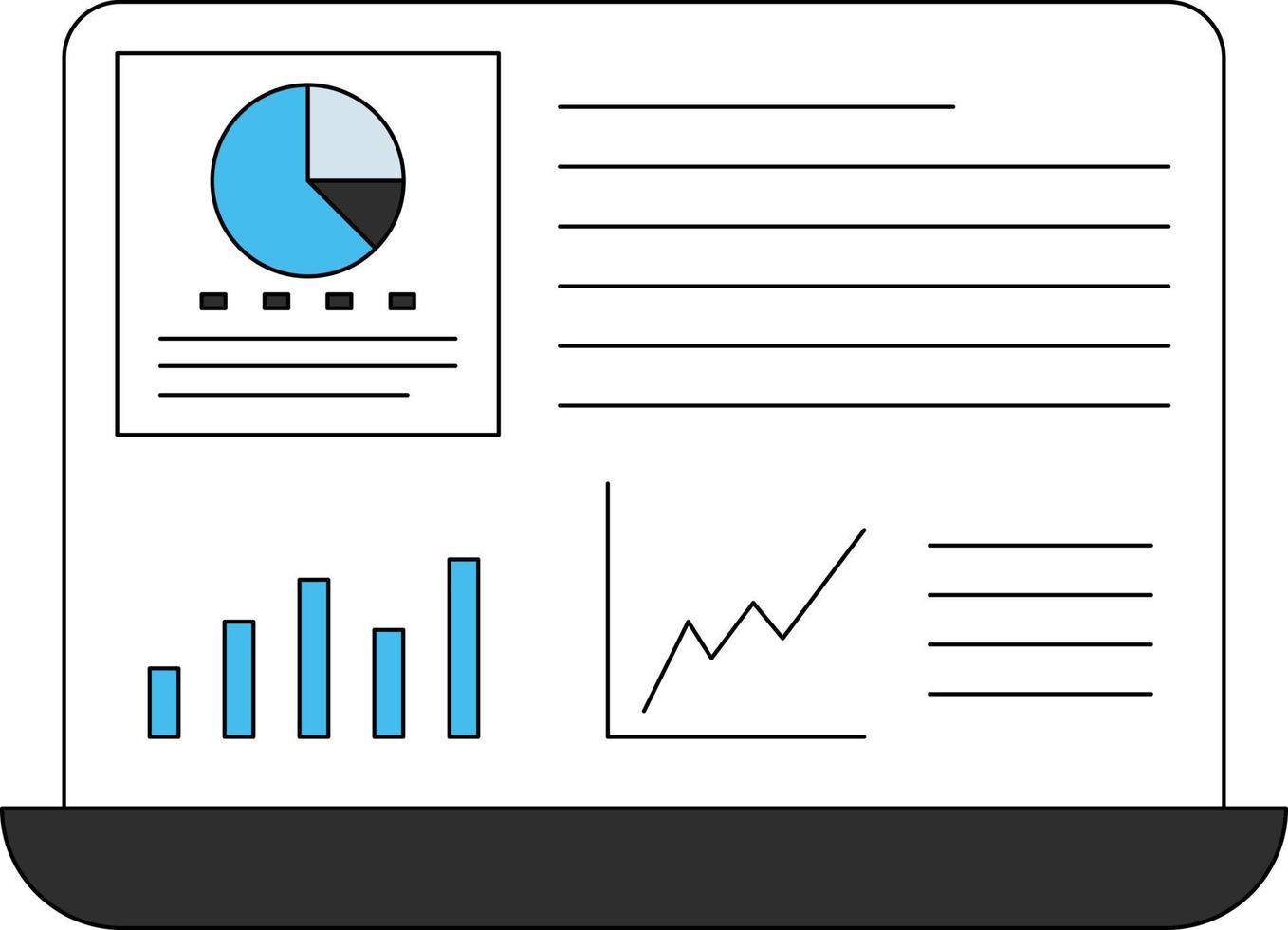The graph chart appears on the laptop. vector