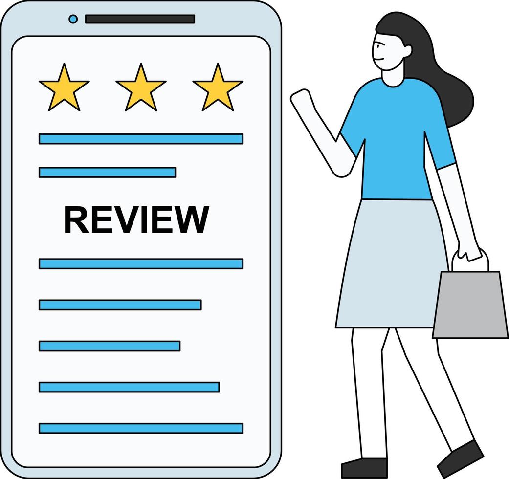 The girl is giving online reviews. vector