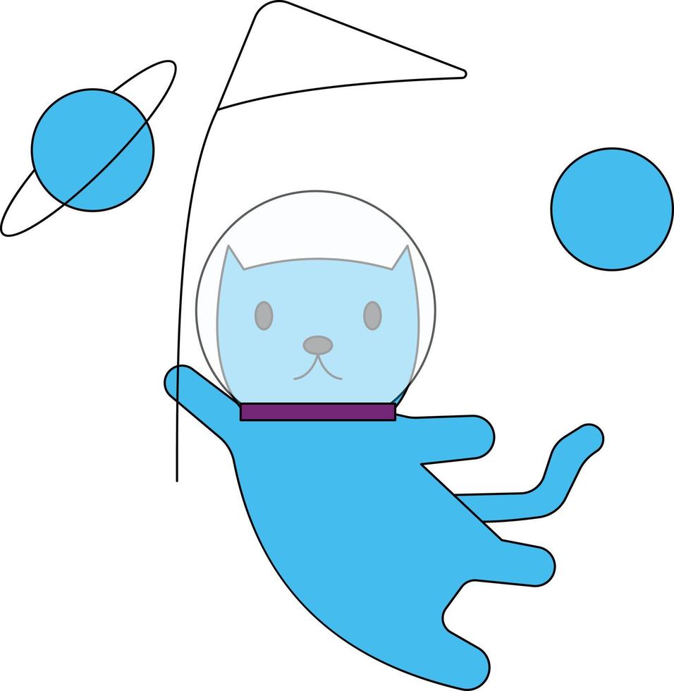 The cat is flying in space with the flag. vector