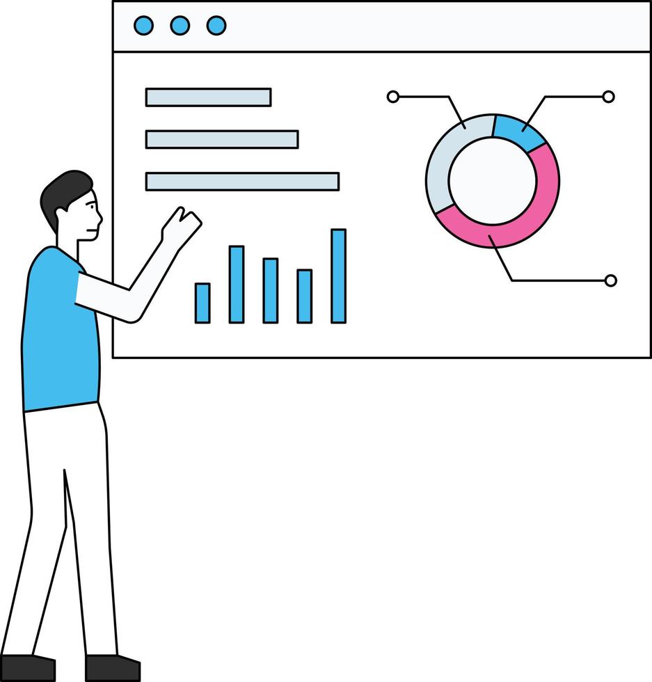 The boy is working on a chart graph. vector