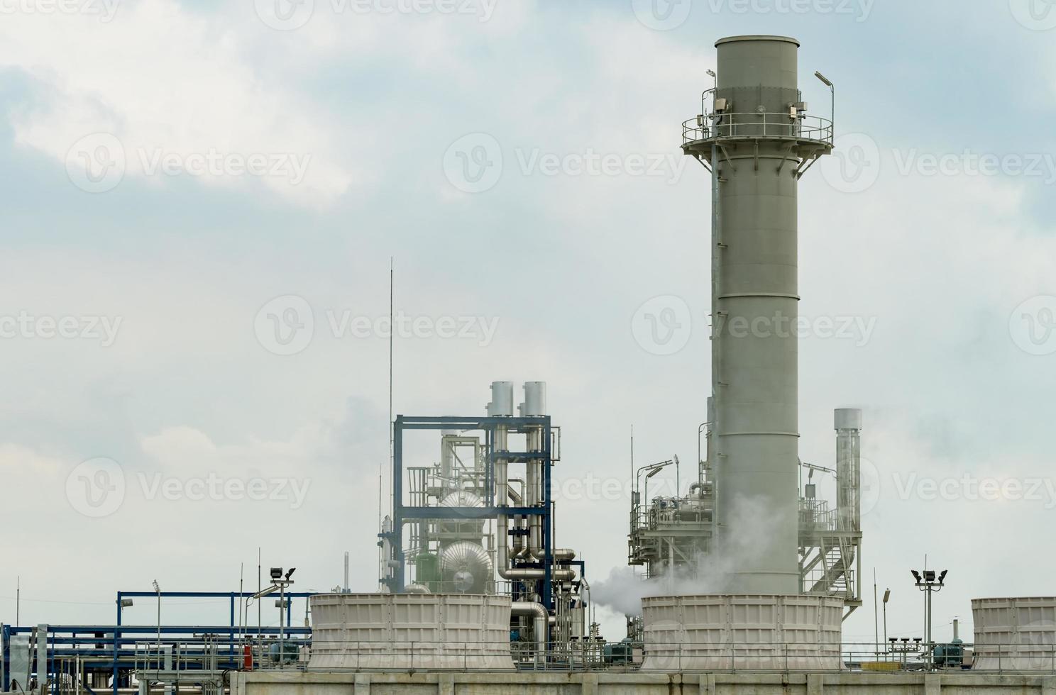 Gas turbine electrical power plant. Energy for support factory in industrial estate. Natural gas tank. Power plant using natural gas for fuel. Generate electricity. Cooling tower and pressure tank. photo