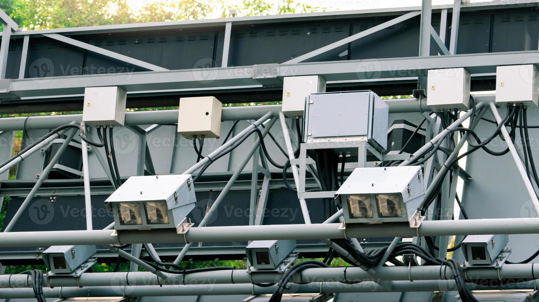 Electronic Road Pricing ERP or electronic toll collection in Singapore to manage traffic by way of road pricing. The system uses open road tolling vehicles do not stop or slow down to pay tolls. photo