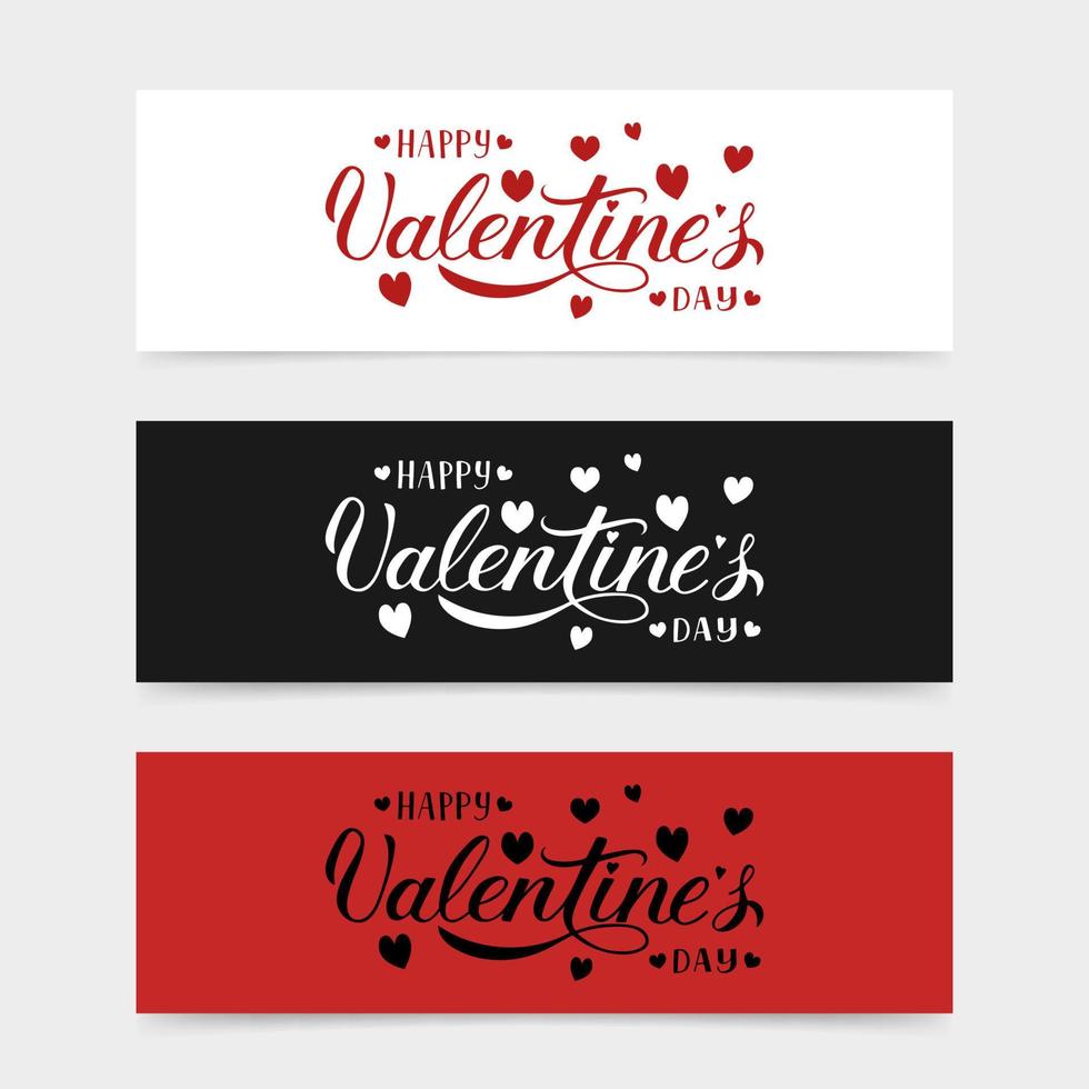 Set of 3 Valentines day banners. Happy Valentine s Day calligraphy lettering. Easy to edit vector template.