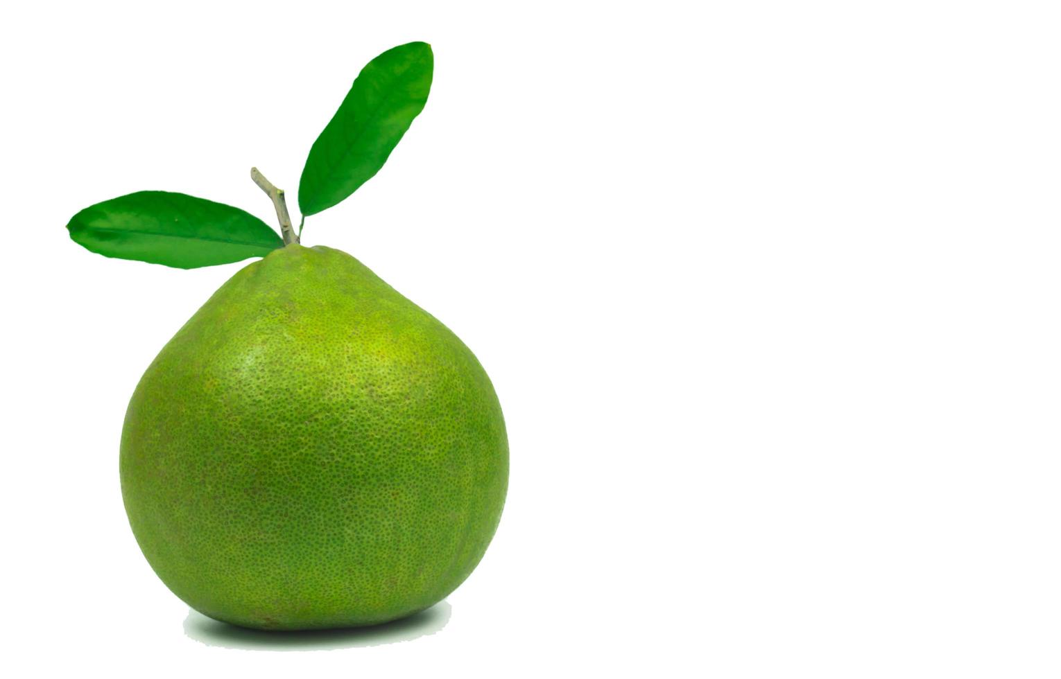 Red pomelo with leaves isolated on white background with clipping path. Thailand Siam ruby pomelo fruit. Natural source of vitamin C antioxidants and potassium. Healthy food for slow down aging photo