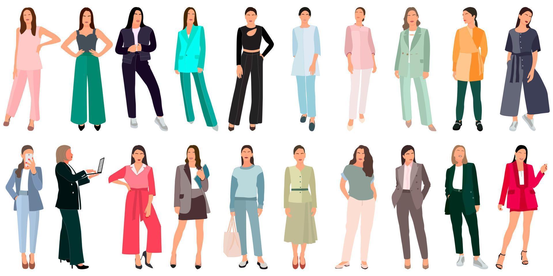 Slender girls, women in a business suit standing. Vector isolated