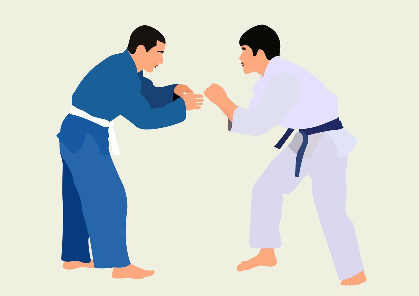 atleta judoista en duelo, lucha. deporte de judo, arte marcial. estilo plano isométrico. vector