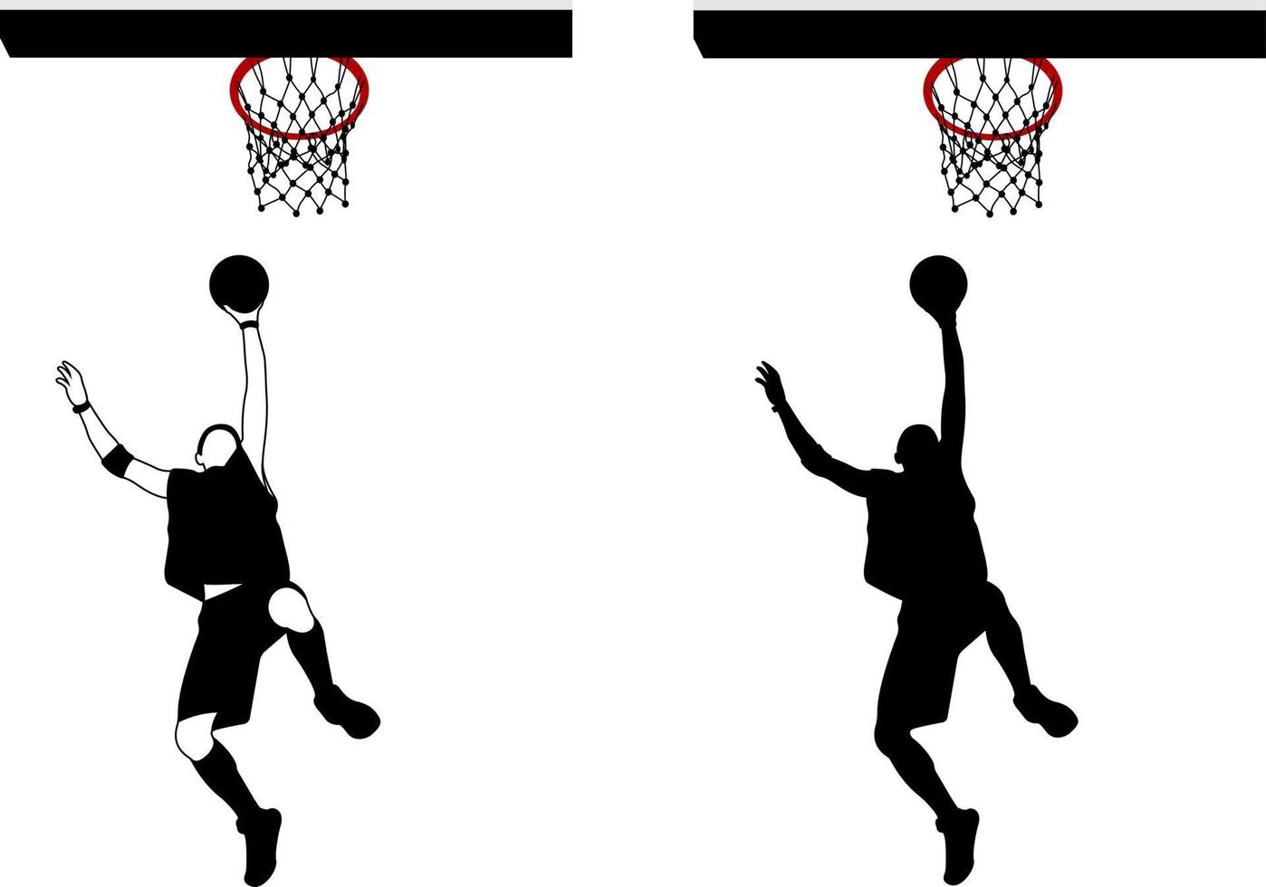 Outline black silhouette of an athlete basketball player in a ball game. Basketball. Ring throw. vector