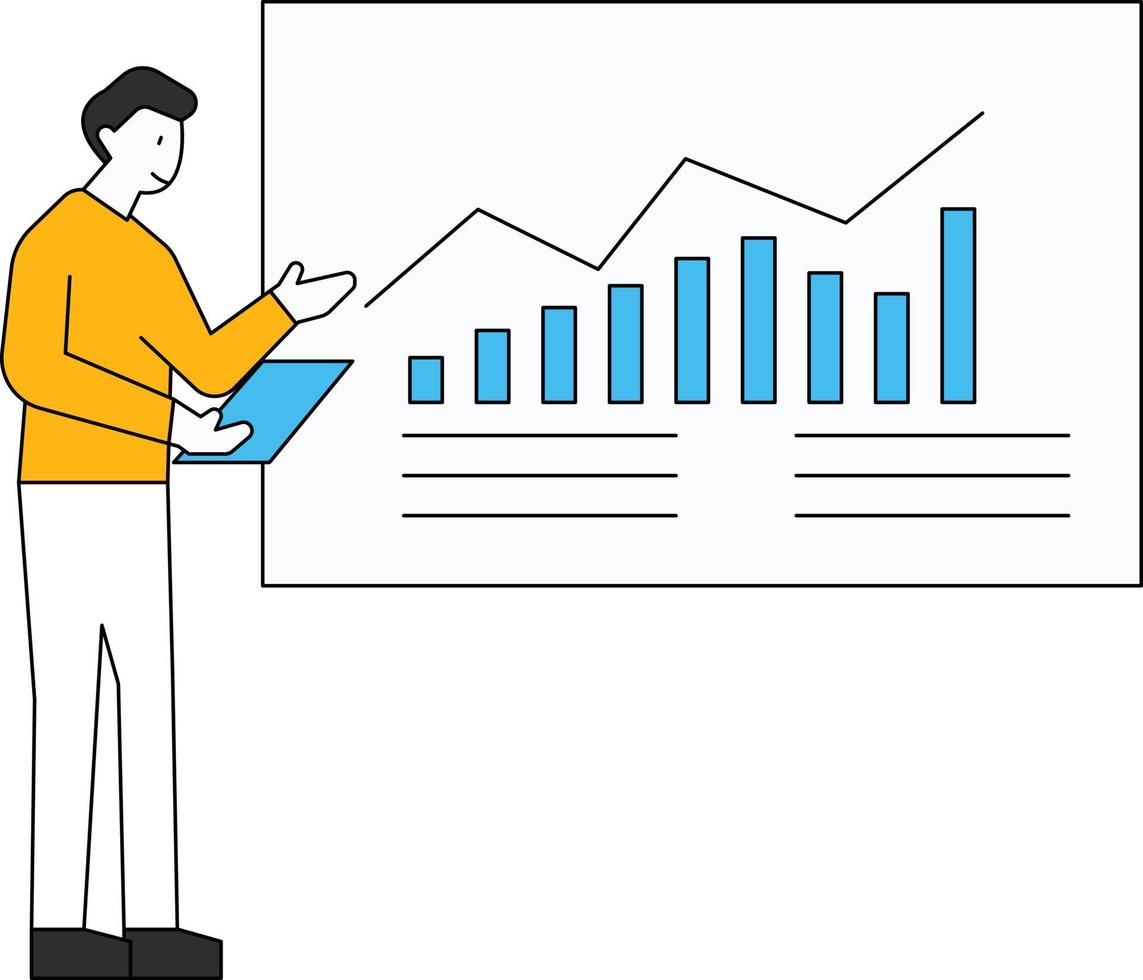 The boy is watching the progress of the bar graph. vector
