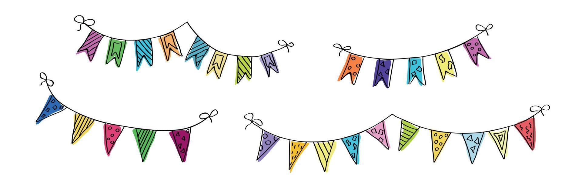 Vector hand drawn colorful garland. Cute doodle illustration. Celebration clipart for greeting cards, print, web, design, decor.