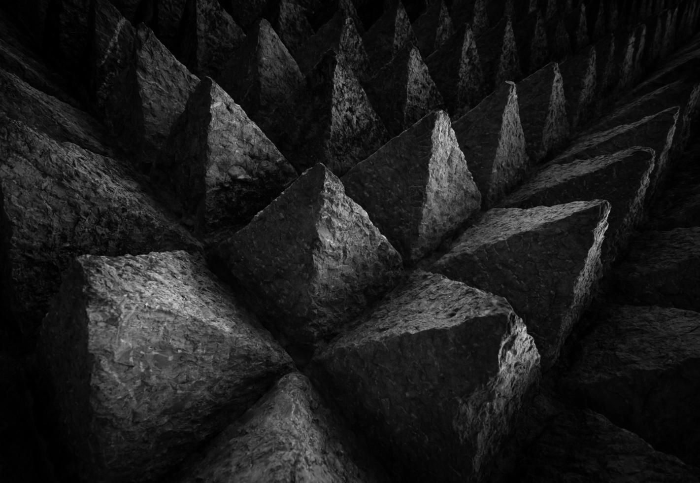 Sharp tip concrete architecture texture background. Art picture of unique pattern of dark stone carving in pointed triangle shape. Concept of obstacle in work or living. Rough texture of concrete wall photo