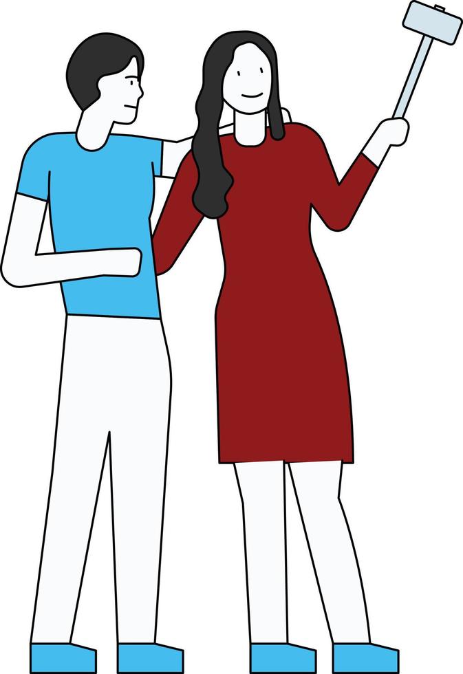 The couple is taking a selfie. vector