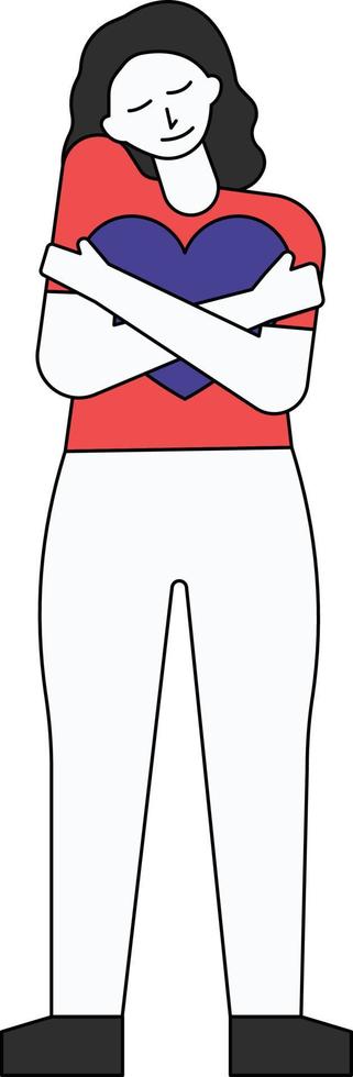 The girl is standing with heart in her hands. vector