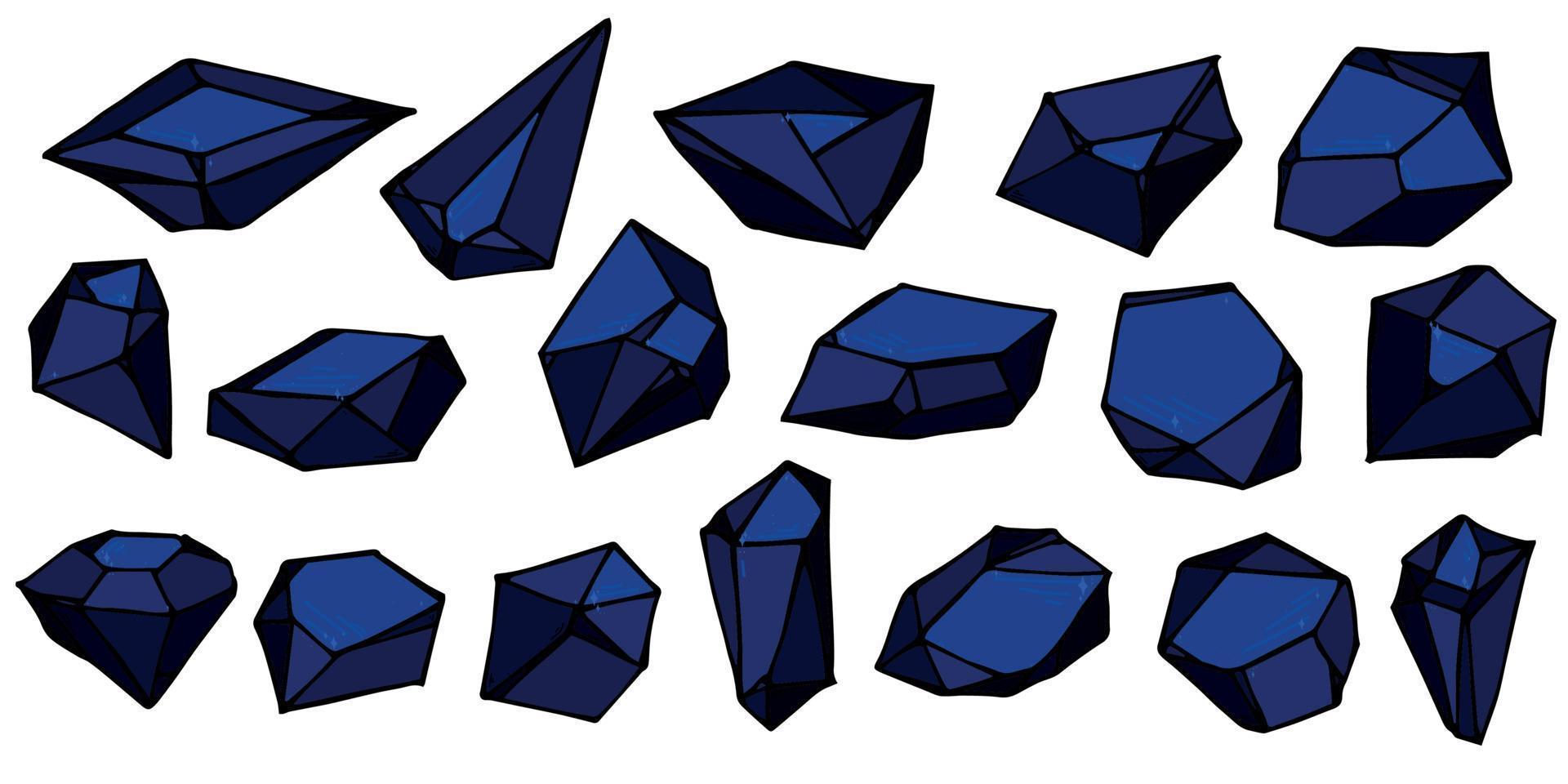 Hand drawn crystals set. Geometric gems diamonds vector illustrations collection. Colorful shard of glass. For geology, jewelry store, decoration, game, web.