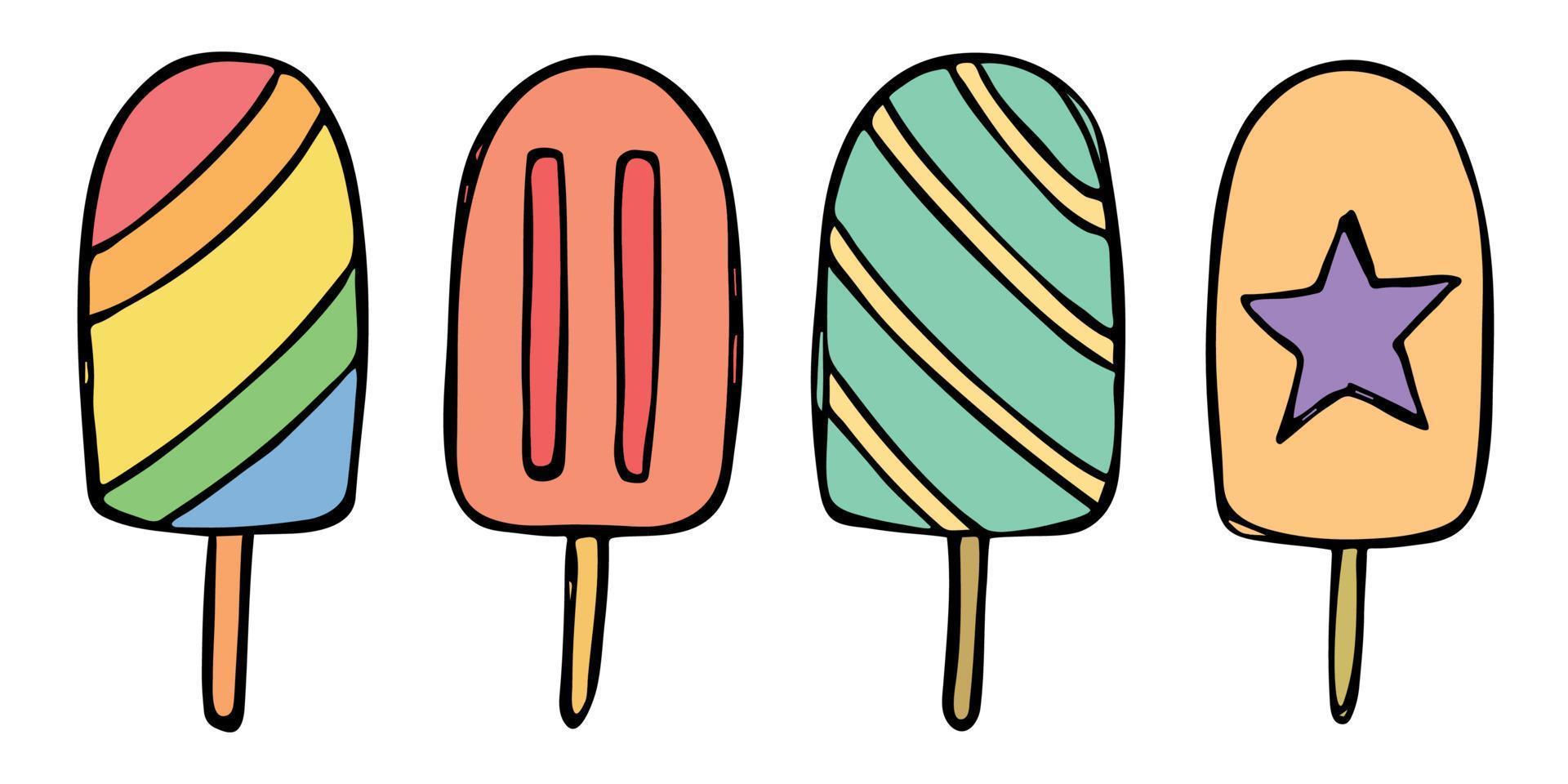 conjunto de vectores de ilustración de helado dibujado a mano. lindas imágenes prediseñadas de postre. para impresión, web, diseño, decoración, logotipo.