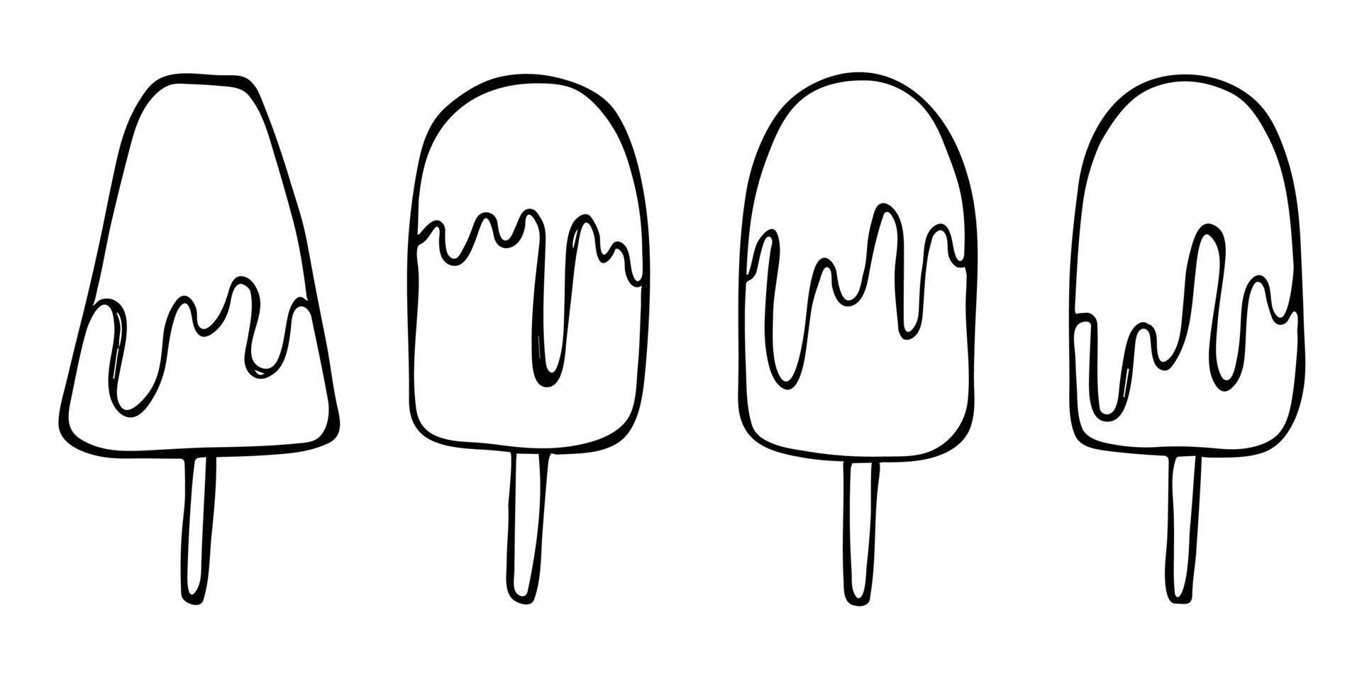 conjunto de vectores de ilustración de helado dibujado a mano. lindas imágenes prediseñadas de postre. para impresión, web, diseño, decoración, logotipo.