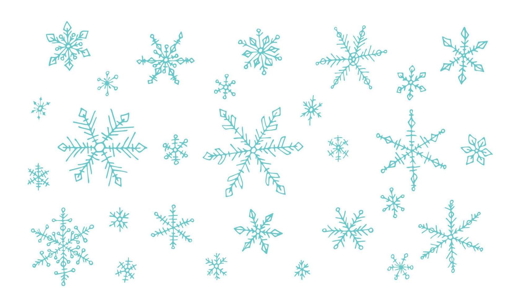 Set of cute hand drawn snowflakes. Vector doodle illustration. Christmas and New Year modern design. For print, web, design, decoration, logo.