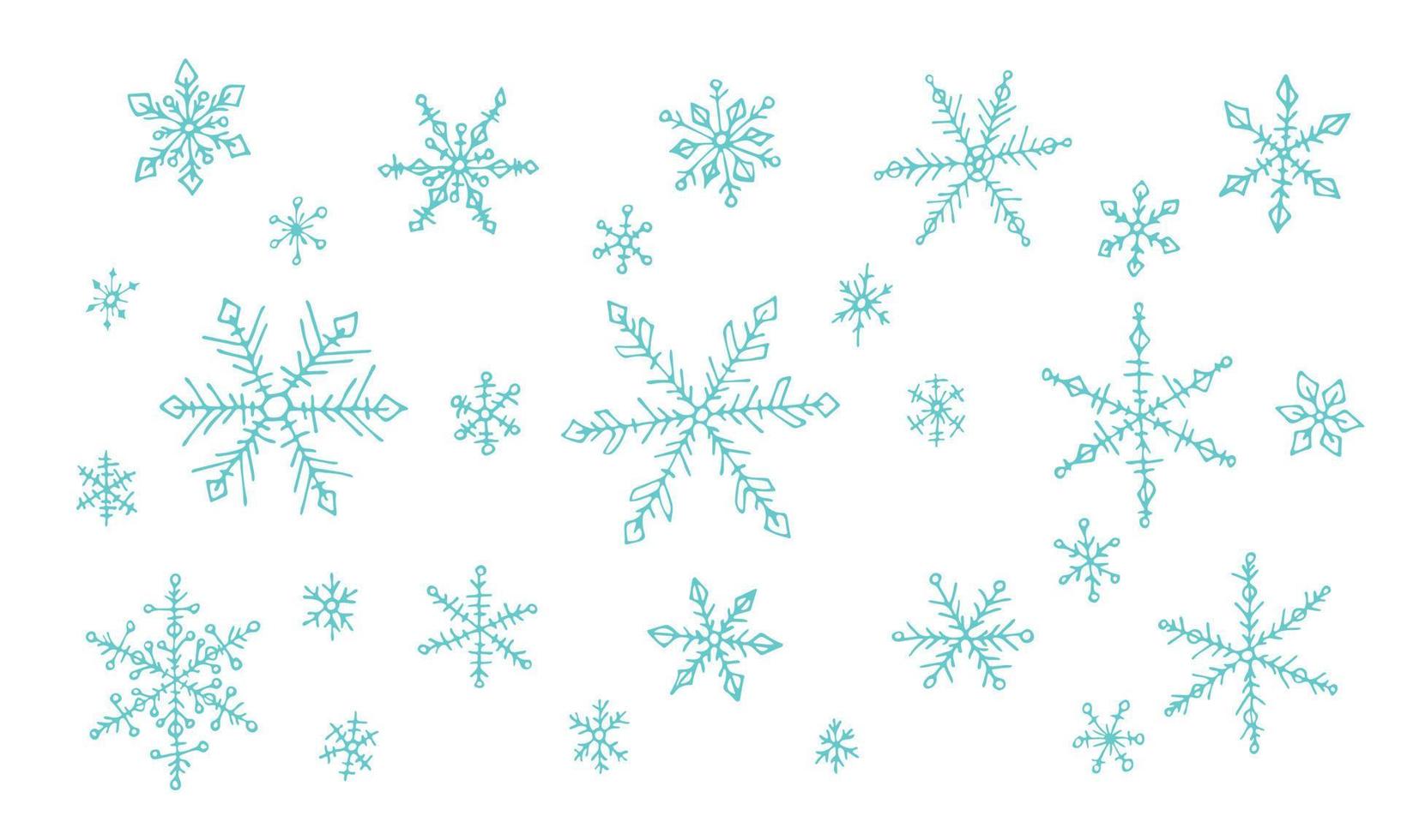 conjunto de lindos copos de nieve dibujados a mano. ilustración de garabatos vectoriales. navidad y año nuevo diseño moderno. para impresión, web, diseño, decoración, logotipo. vector