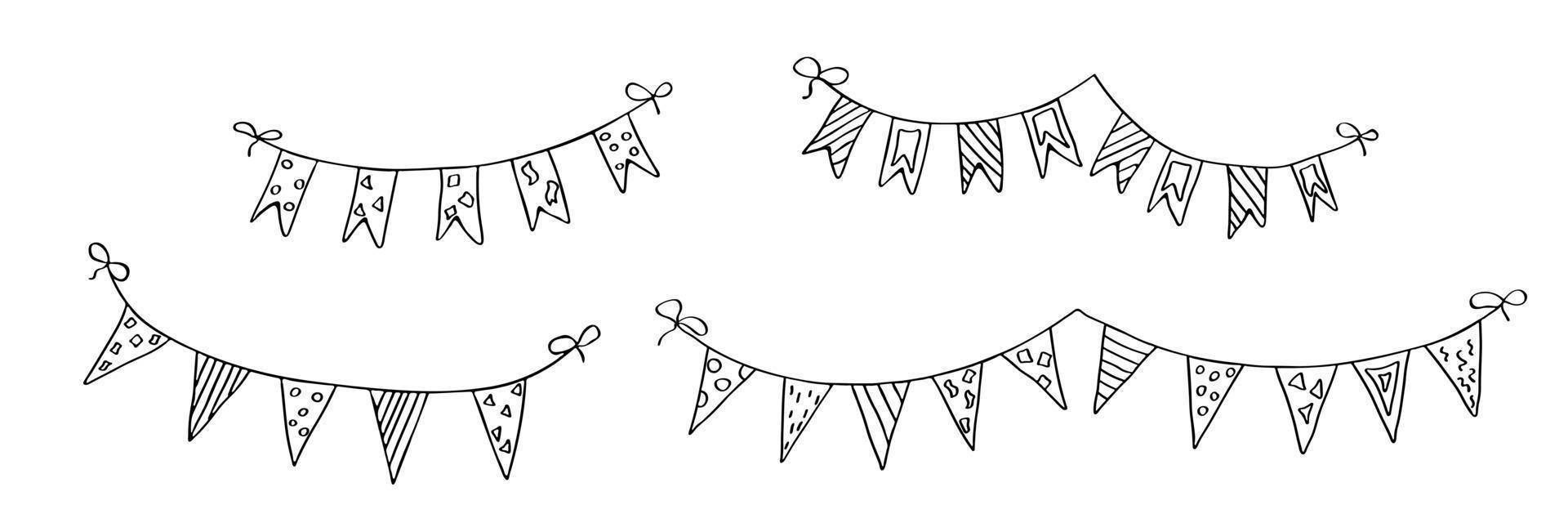 Vector hand drawn garland set. Cute doodle illustration. Celebration clipart for greeting cards, print, web, design, decor.