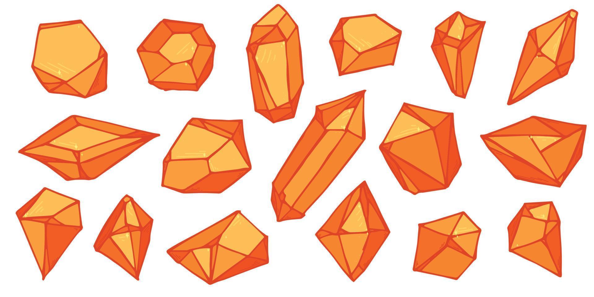 Hand drawn crystals set. Geometric gems diamonds vector illustrations collection. Colorful shard of glass. For geology, jewelry store, decoration, game, web.