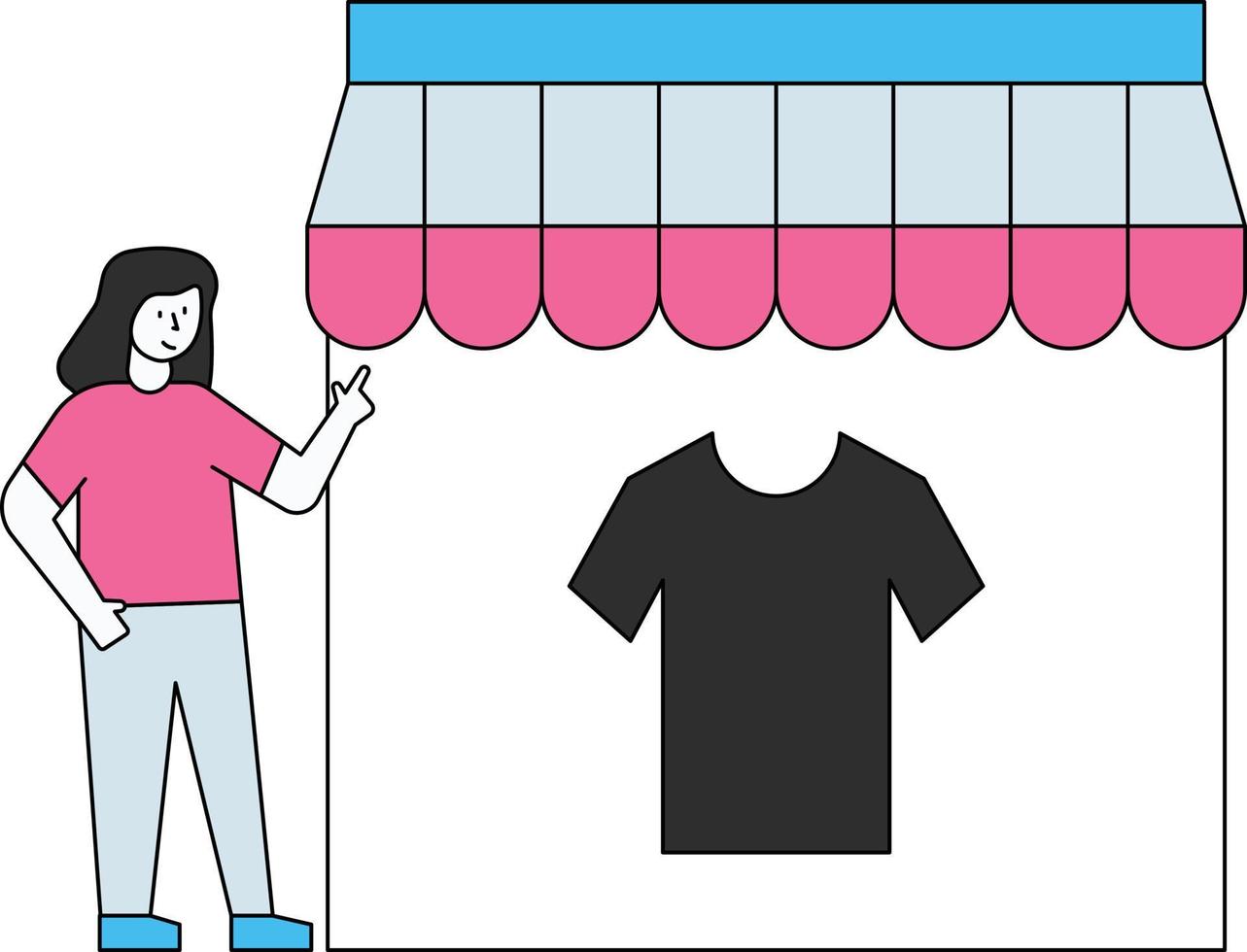 The girl is shopping at the store. vector