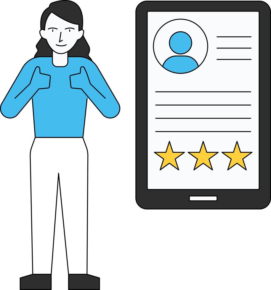 The girl is giving a star rating to the user. vector
