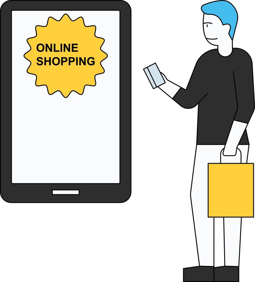 The boy is shopping online. vector