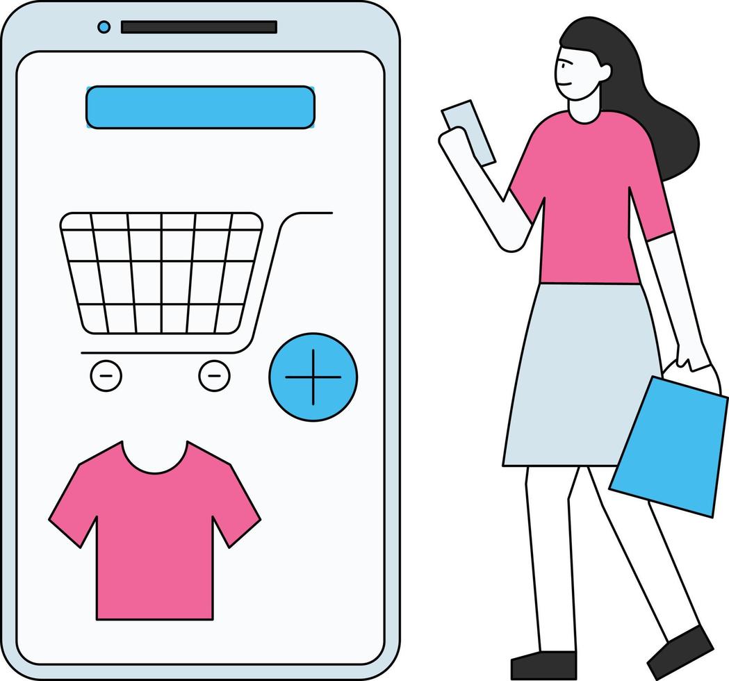 The girl is shopping online. vector