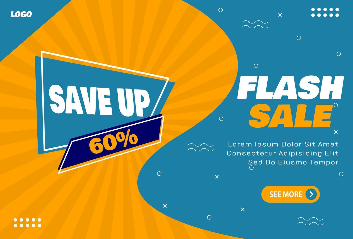 flash sale banner with the concept of a combination of blue and orange colors and with a comic style vector