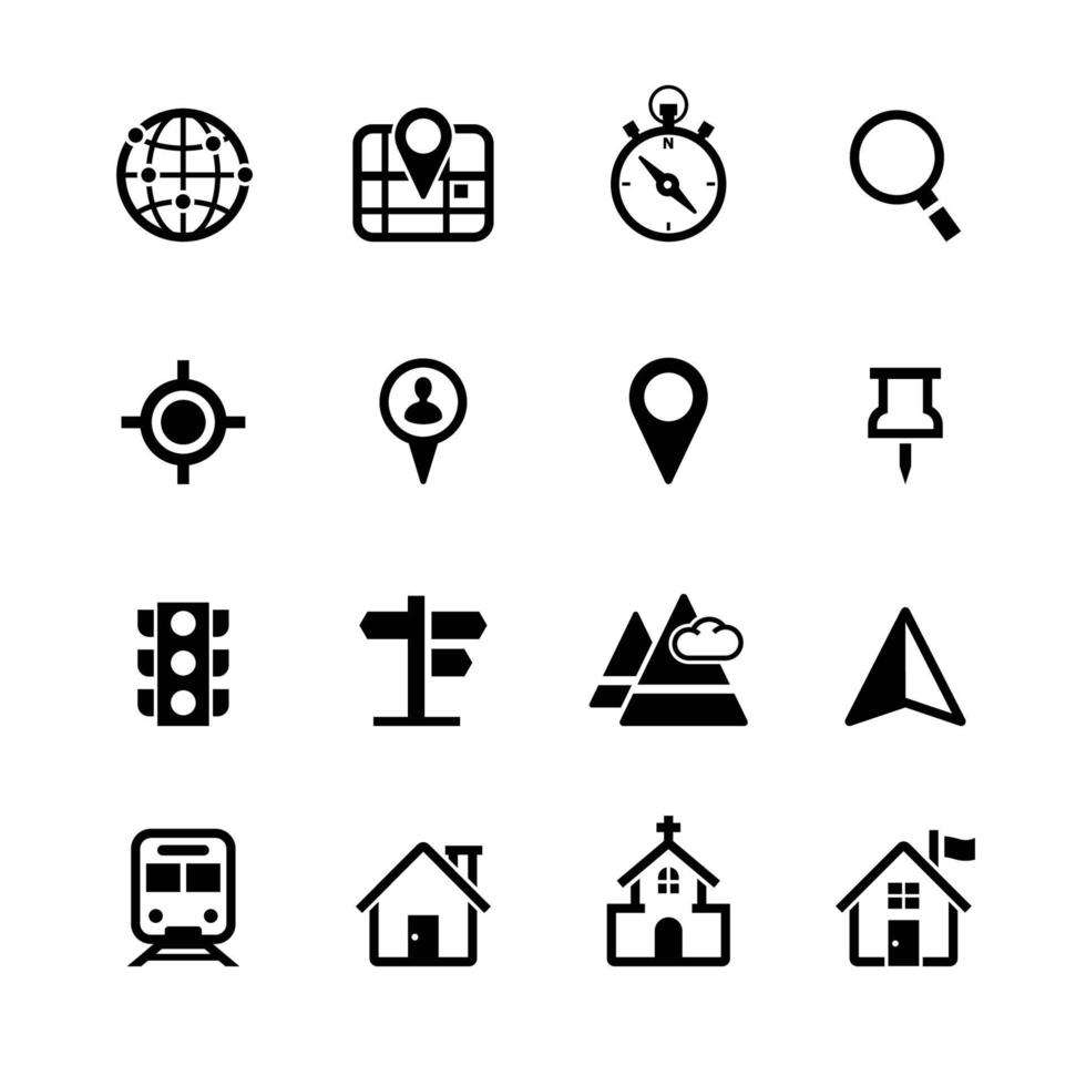 iconos de mapa e iconos de ubicación con fondo blanco vector