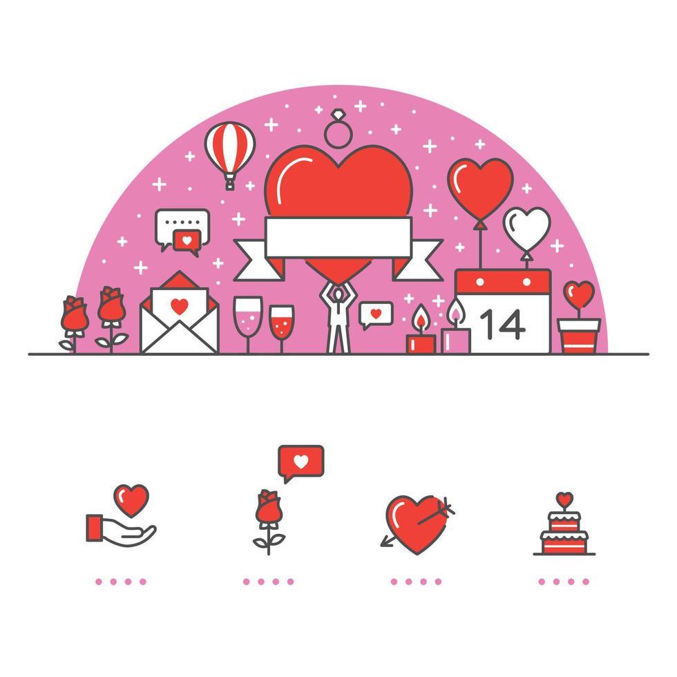 Valentine's Day banner and icons with White Background vector