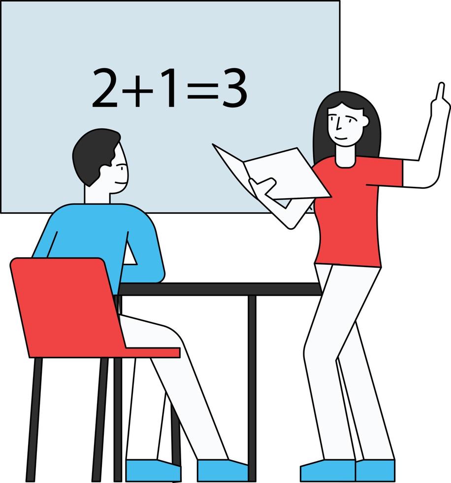 The girl is teaching math to the student. vector