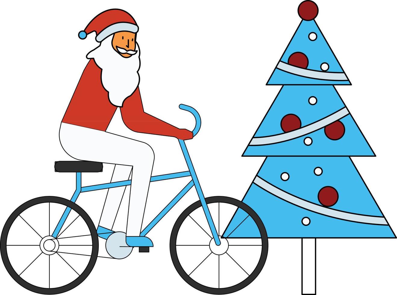 Santa is on a bicycle. vector