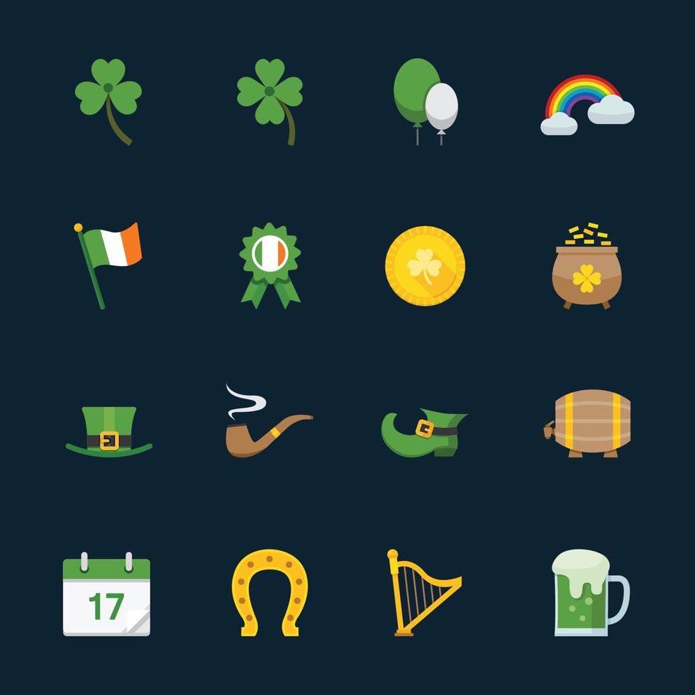 Saint Patricks Day Icons with Black Background vector