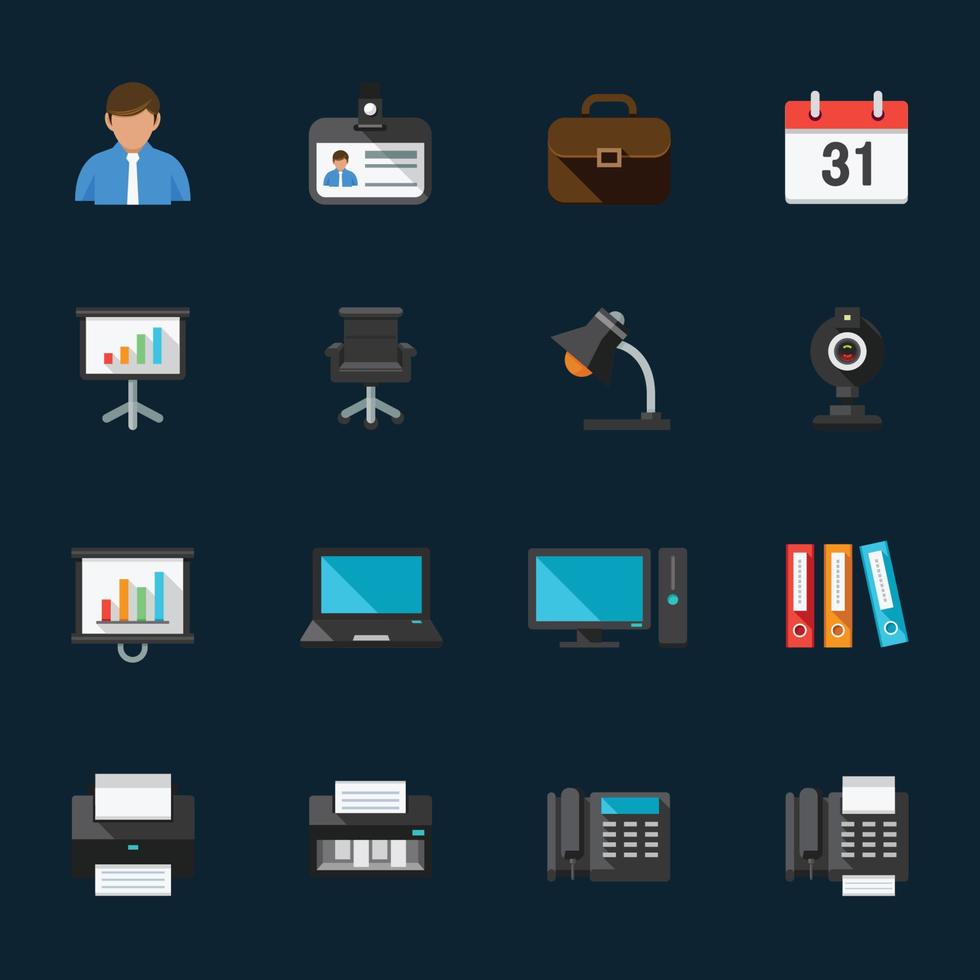 Business and Office Icons with Black Background vector